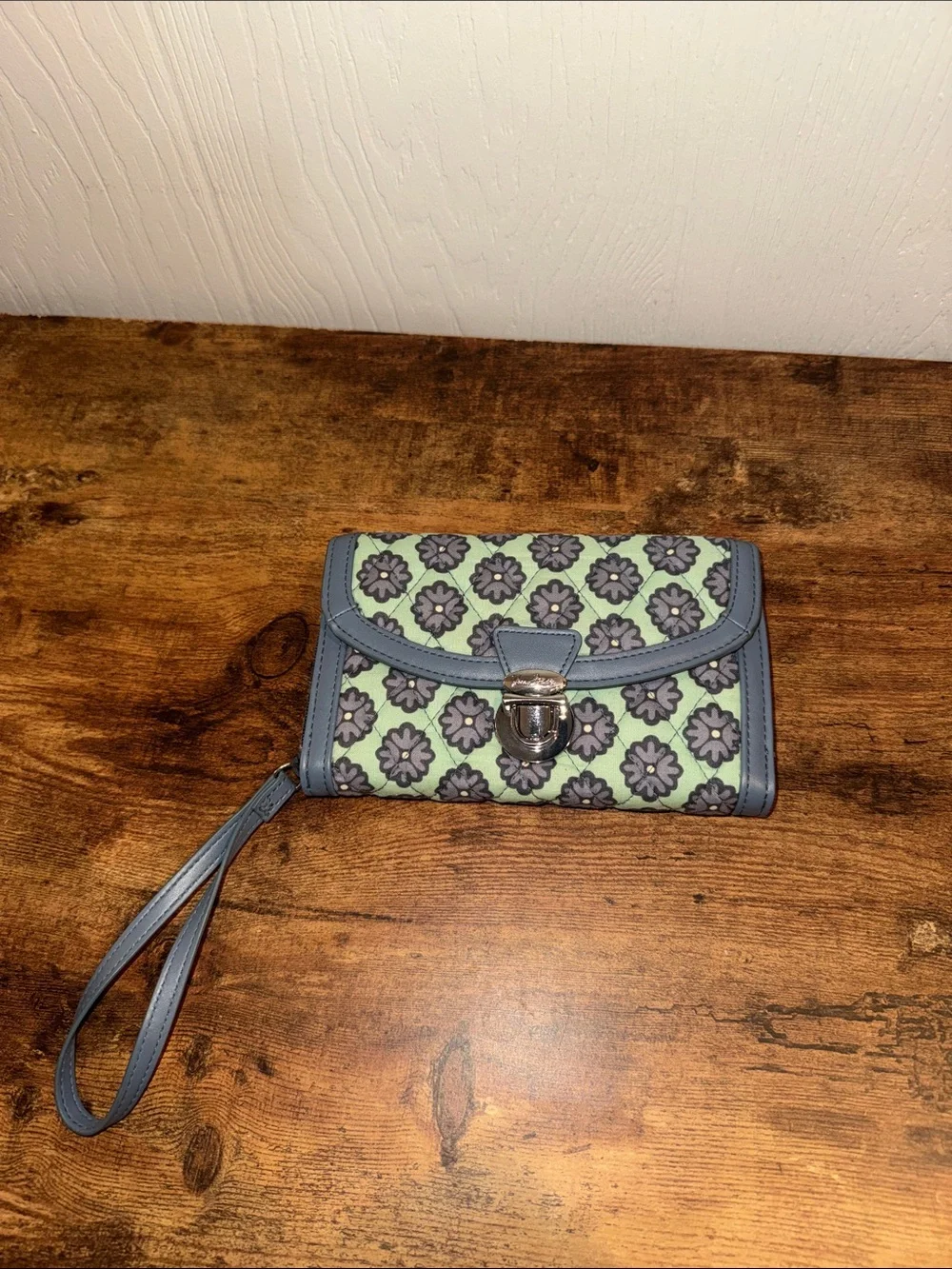 Vera Bradley Blue and Light Green Floral Wristlet